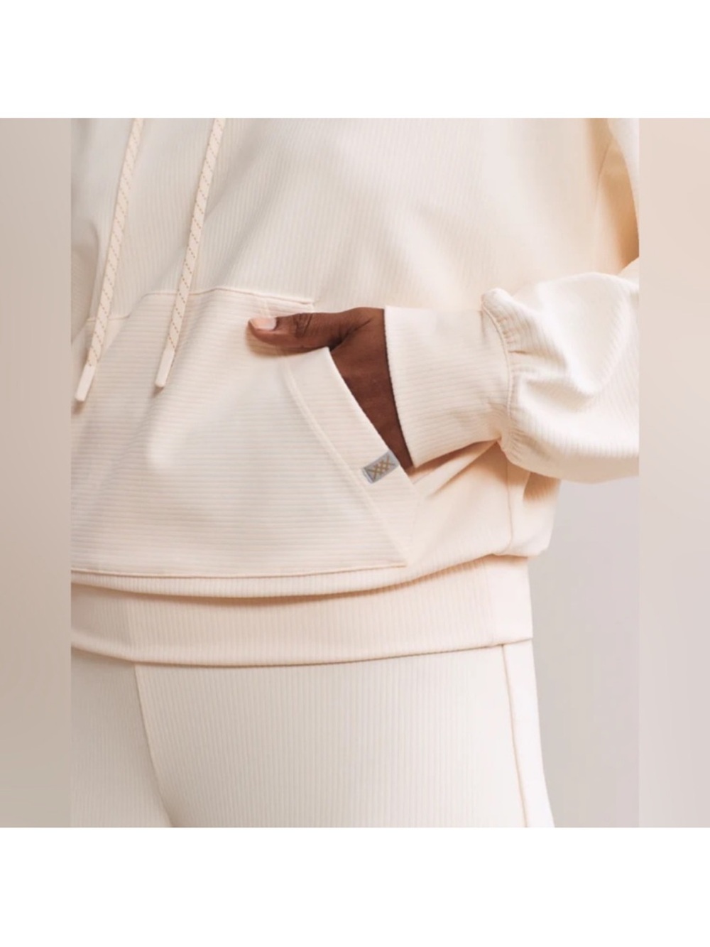 Rhone Ripple Hoodie Relaxed RippleKnit hoodie Cream Sz L - Picture 4 of 7